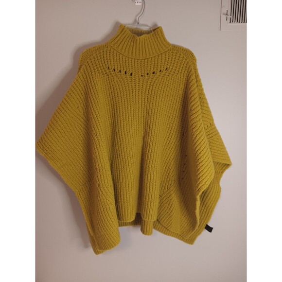 Anthropologie Sweaters - Anthropologie Poncho Womens One Size Green Chunky Knit Ribbed Sweater Pullover